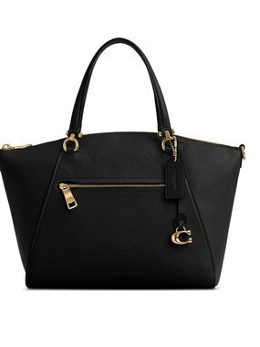 Coach Black Leather Satchel Tote Bag with Gold Tone Brasa Hardware Brossbody